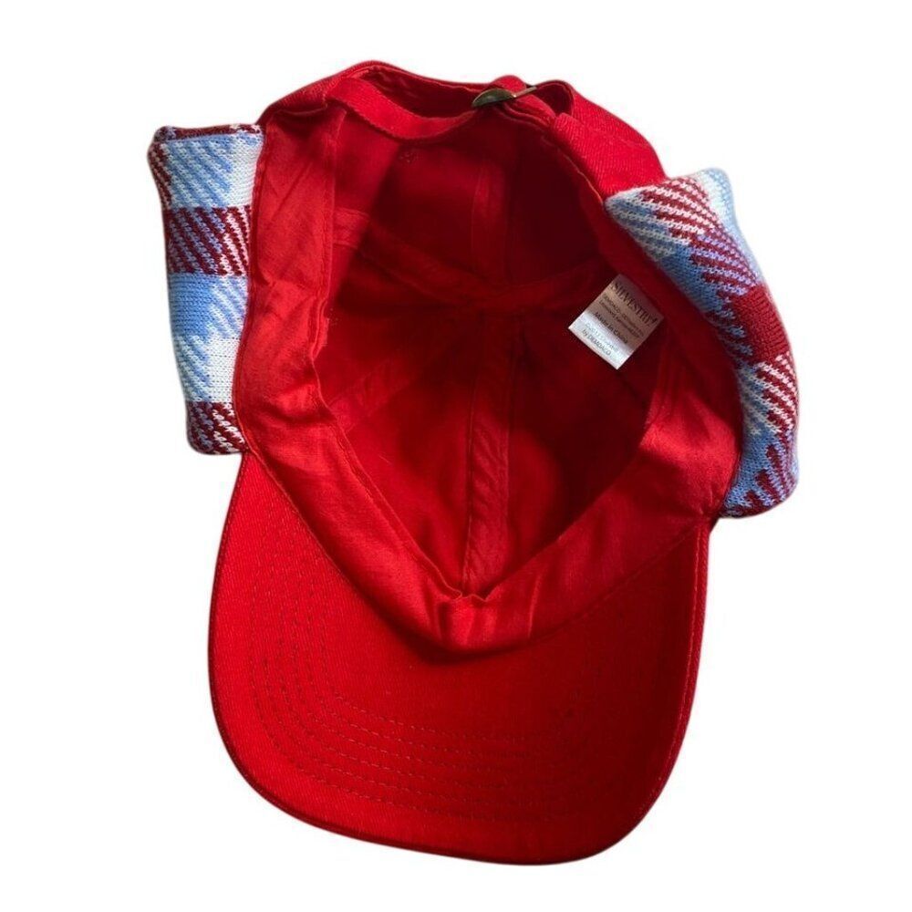 Red White Blue Plaid Hat Ear Flaps Ugly Sweater Cap - Picture 4 of 5